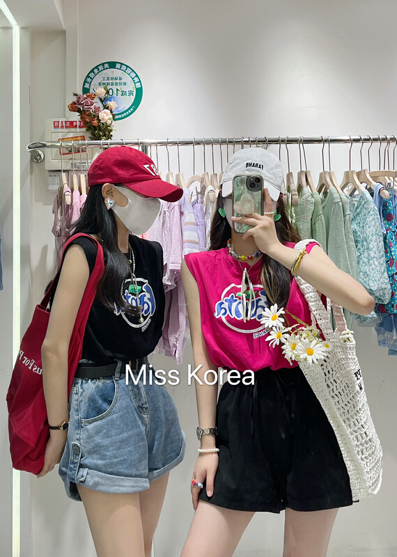 [Miss Korea] cool girl beverage printed short vest / sling 6776\hbx