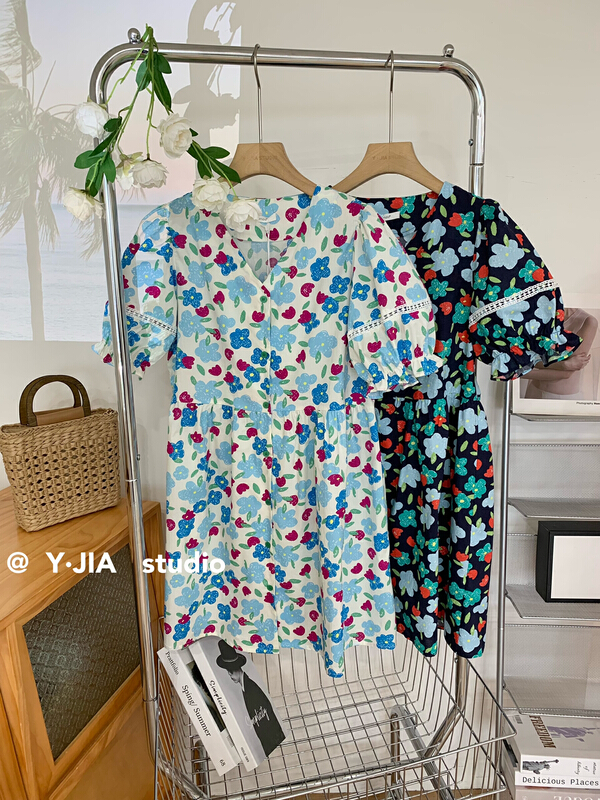 [y.jia EJA] aging bubble sleeve floral dress ys1-1038\pcz