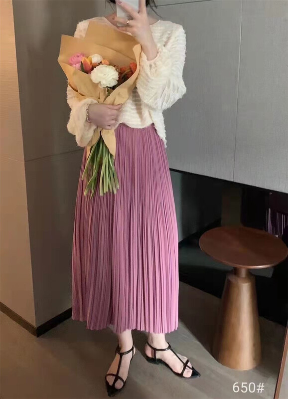 [Shangpin Wanqian] Korean version crimped solid color elastic waist skirt ys1-659\hjy