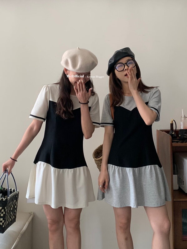 [B plus] casual design stitched slim dress 22-4018-2\hbx