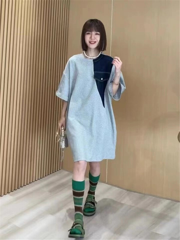 [monob] stitching fashion loose casual versatile dress 5588\l