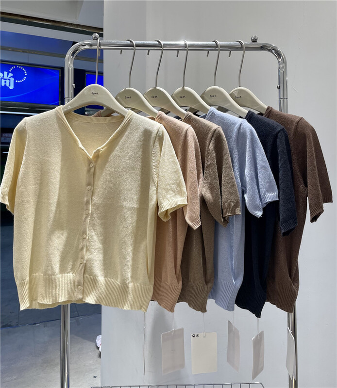 [5pet] Tencel hemp solid color single breasted knitted cardigan 8890\xyy