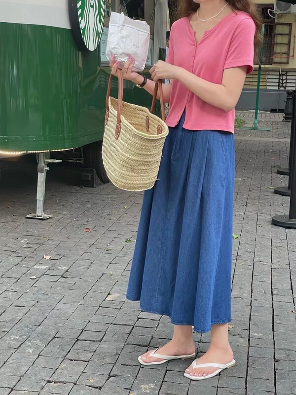 [feeding] casual simple loose long denim skirt 7925-k5\cls