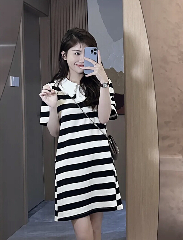[JH] baby collar short stripe dress 41783\pcz