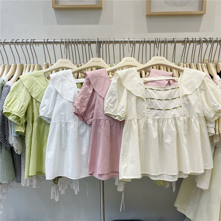 [Max original] square neck slim Embroidered Baby Shirt 98360\hbx
