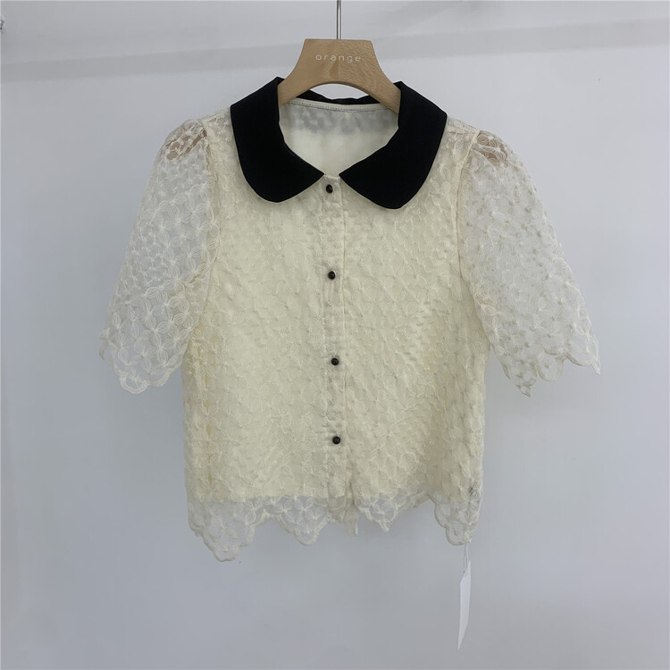 【 orange 】 French lace short sleeve shirt 8896\hbx