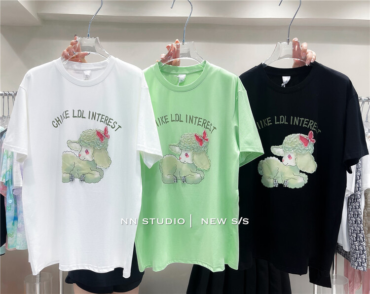 [NN] casual simple lamb print loose short sleeve T-shirt ys1-8610\xyy