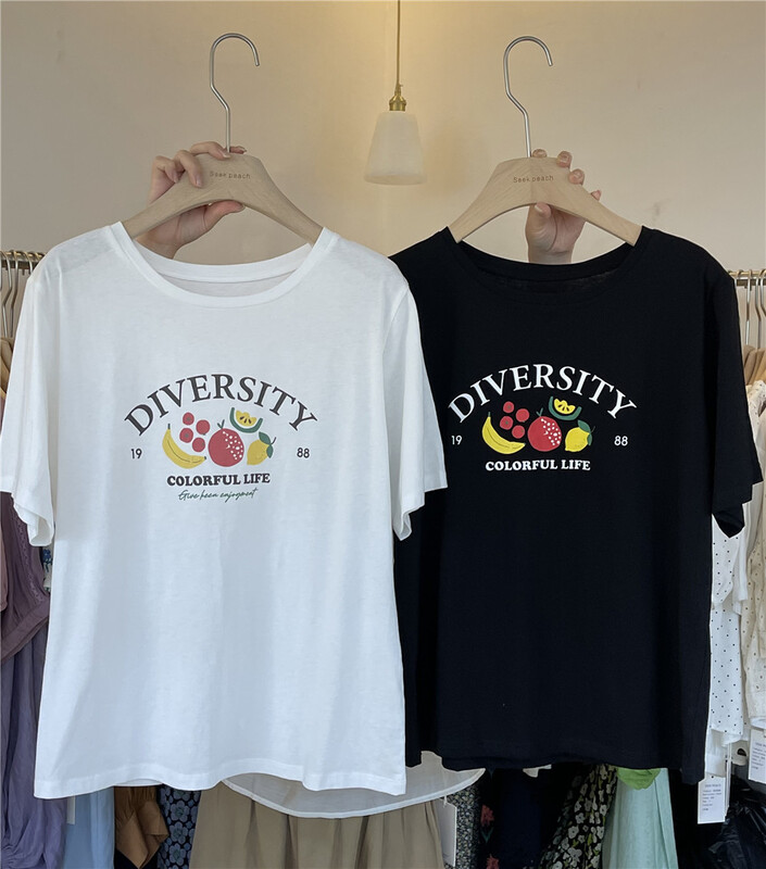[seek peach] Korean fruit pattern versatile short sleeve T-shirt 5376\ll