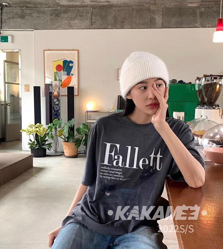 Original price 66.55! [kakamee] cat printed round neck cotton short sleeve T-shirt fashion brand cute loose casual s531
