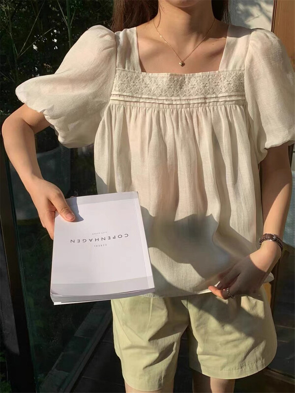 [thanku] gentle style square neck bubble sleeve shirt 221\zjy