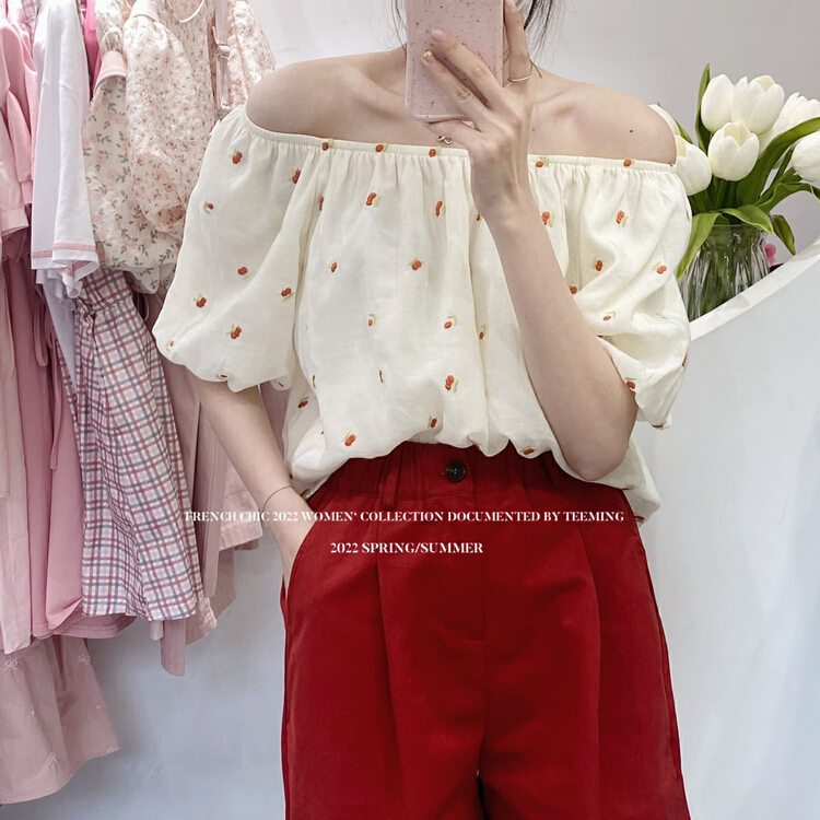 [tea ing] French embroidered one line collar shirt 22t319\hjy