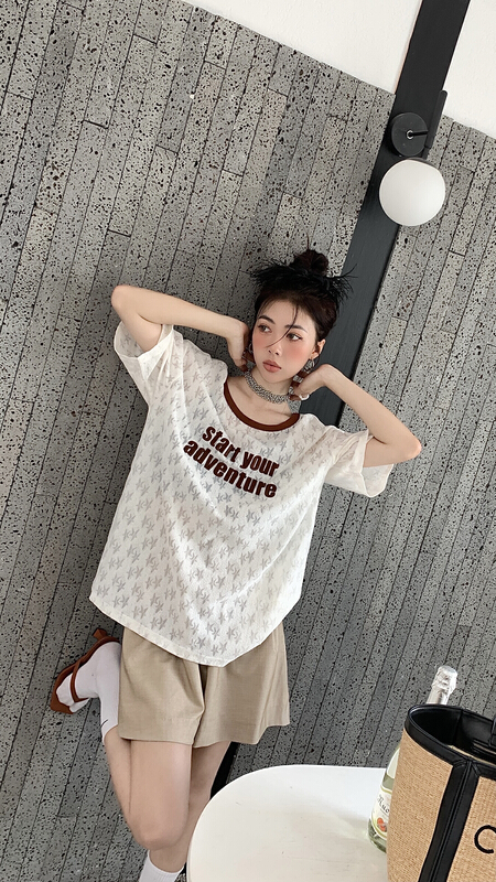 [our] letters loose simple short sleeve T-shirt 10921\lsw