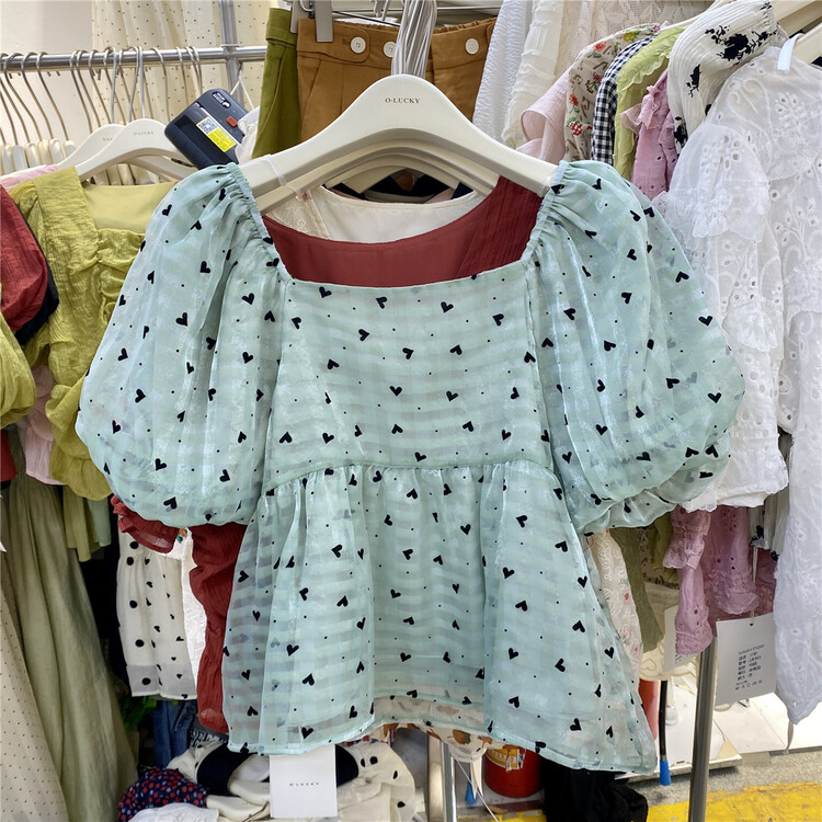 [o.lucky] temperament love printed mesh shirt 1888\hbx