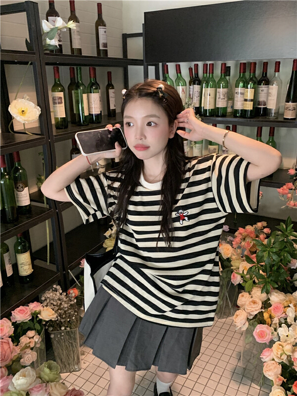 [dolly] sweet, thin, age reducing stripe contrast shirt 3639\pcz