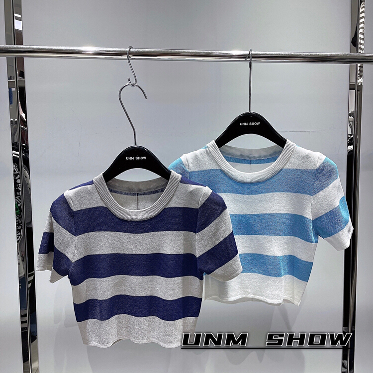 [unm-show] personalized stripe slim fit short sleeve T-shirt 6341\wtt