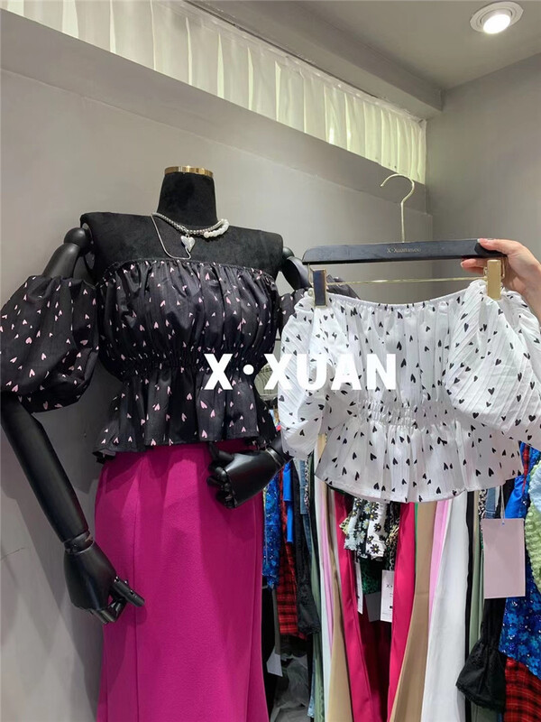 [x.xan] love printed off shoulder shirt 7320\pcz