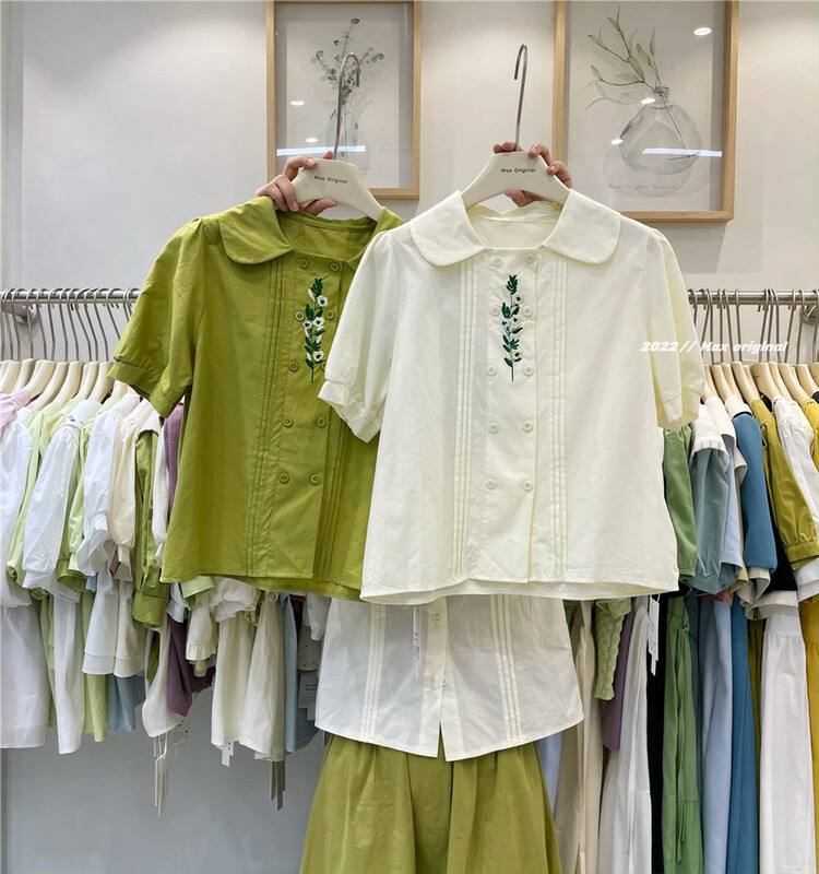 [Max original] baby collar embroidered single breasted shirt 98252\hbx