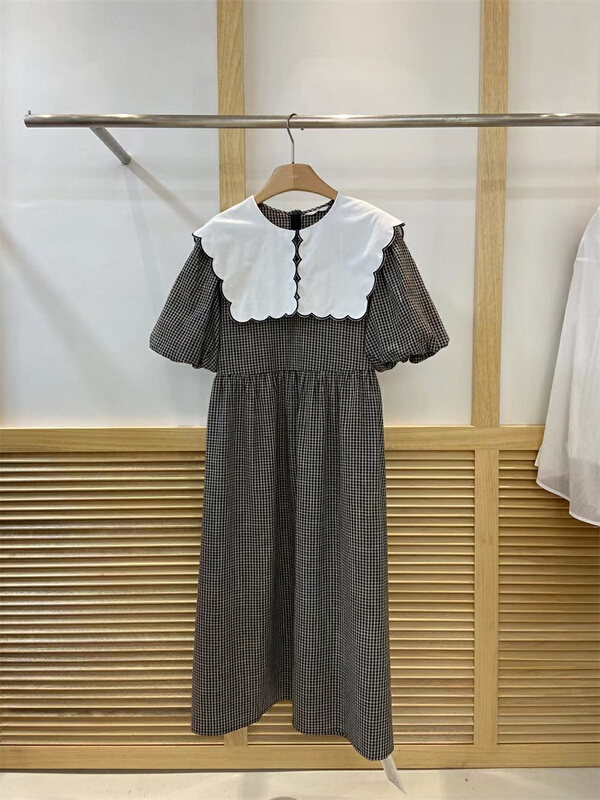 [xhm] lace large lapel Plaid Dress 2087\zjy