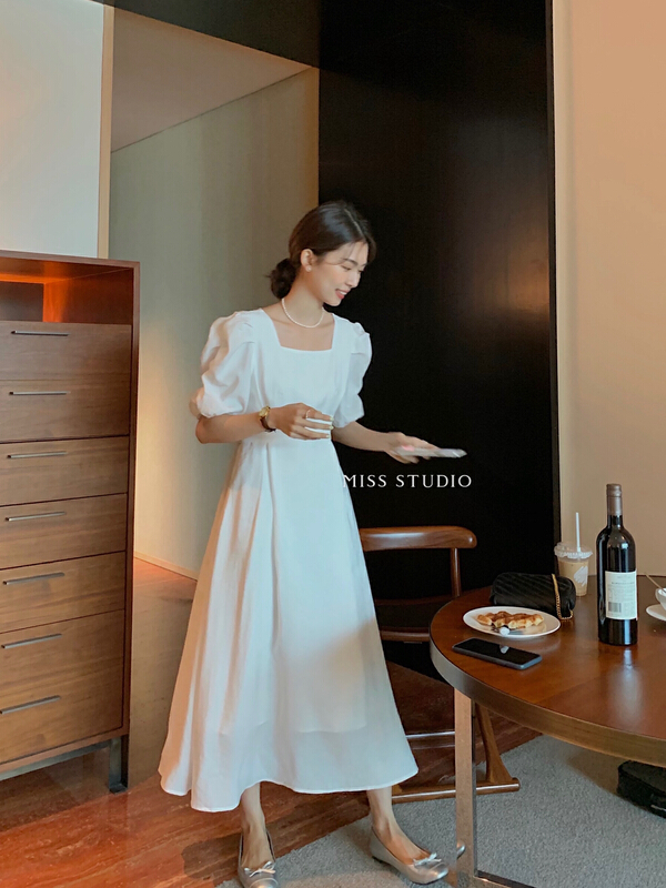 [miss miss home] Korean style square neck lace up dress l6633