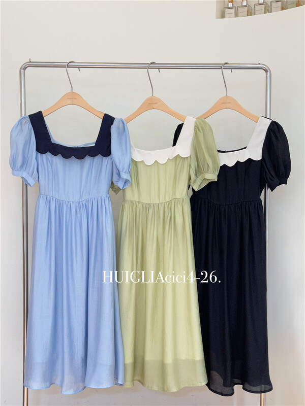 [Cinderella CICI] square neck color contrast dress 8082\zjy