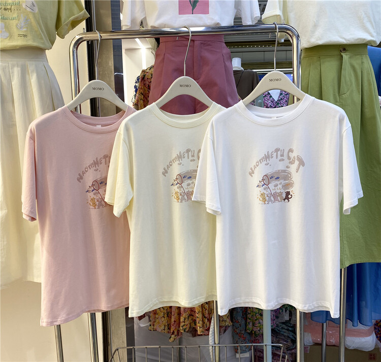 [Momo] cartoon print versatile short sleeve T-shirt 3902\hbx