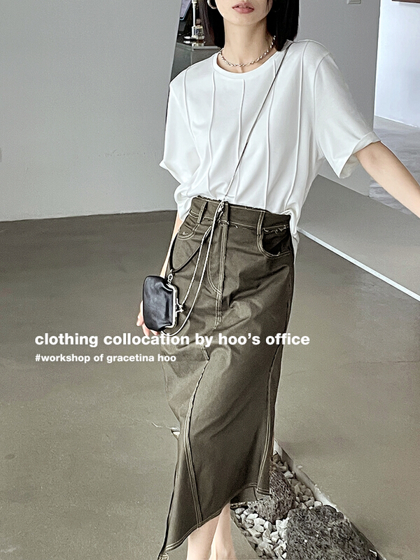 [gracetina Hoo] three dimensional cutting curve side slit skirt bq2179