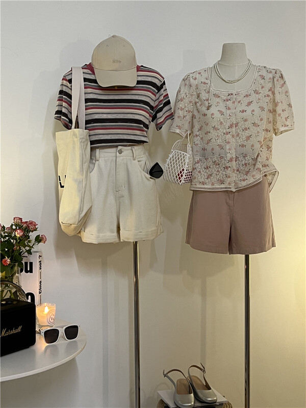 [h2-studio] simple slim casual stripe short sleeve T-shirt a916\hbx