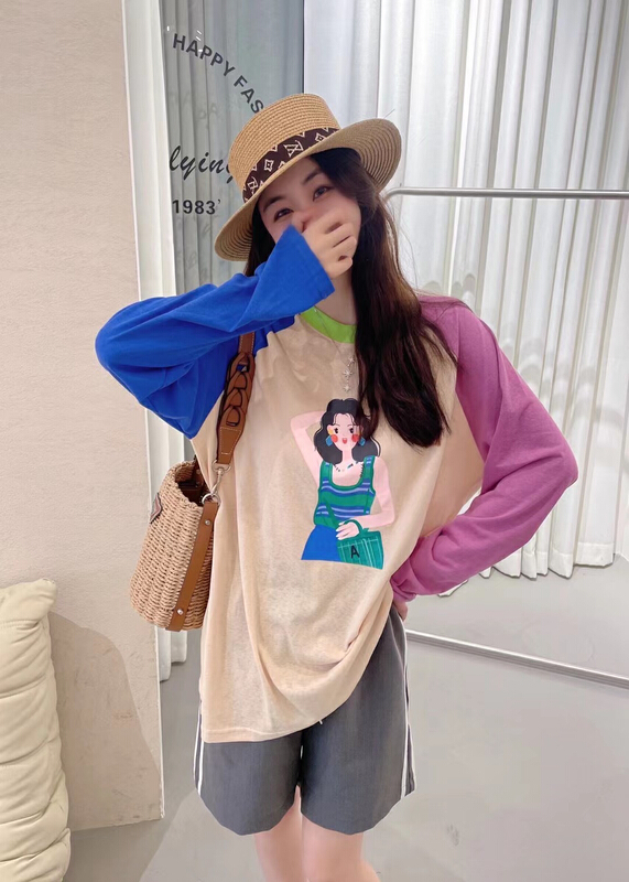 [JX] age reducing thin color blocking long sleeve sun shirt t1551\wtt