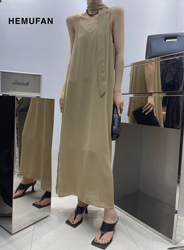 [hemufan hemufan] high sense big brand minimalist dress (with belt) (only skirts) 3801\l