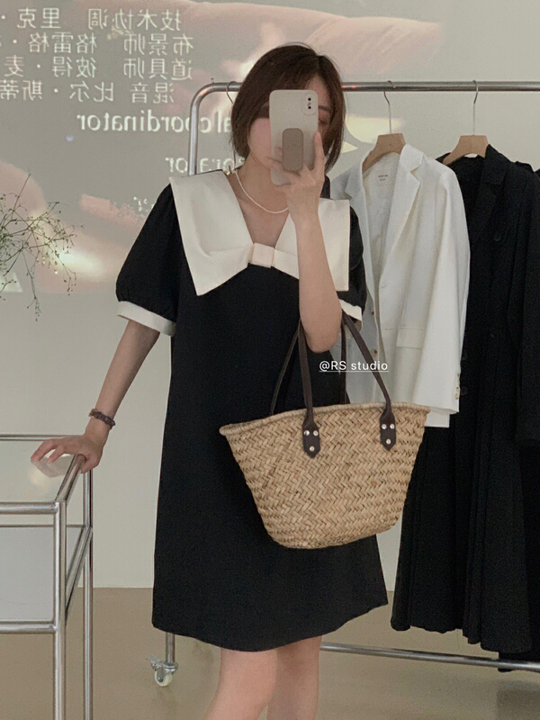 [RS] contrast bow loose dress dh2186\xyy