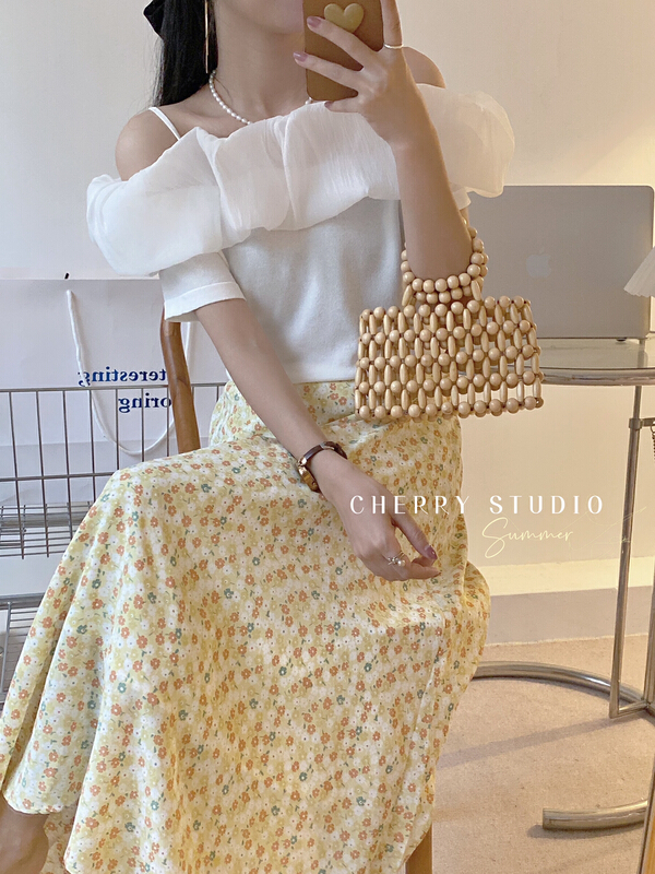 [cherry studio] sweet off shoulder lace T-shirt 5252\hbx