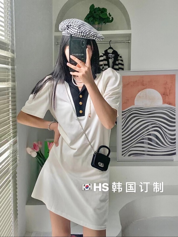 [HS customized in Korea] color blocked Pullover ladies loose dress (with bag) 65298\hjy