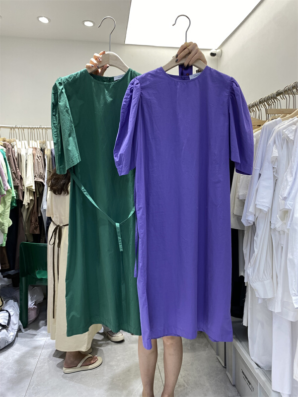 In early summer! [sanbara] lady simple solid dress (with waist rope) 9331\lsw