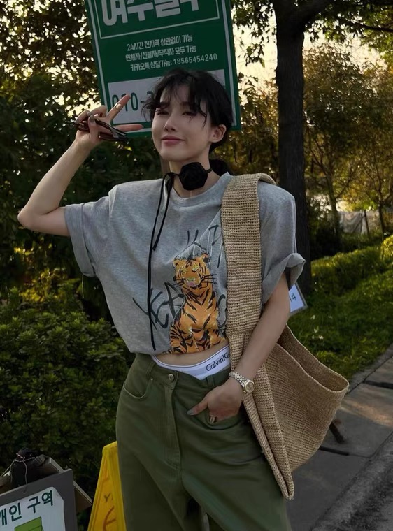 [DL] Tiger Print Pullover short sleeve T-shirt 8652\wtt