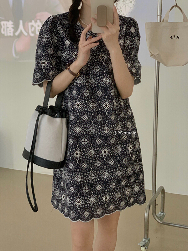 [RS] round neck flower embroidery dress dh2205\xyy