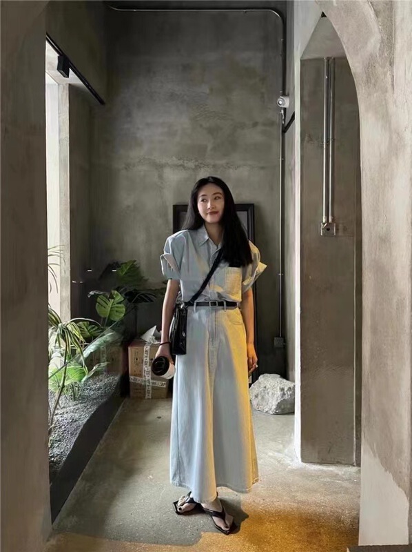 [Zr] loose and simple shirt + Korean versatile skirt suit (with belt) 1125\xyy