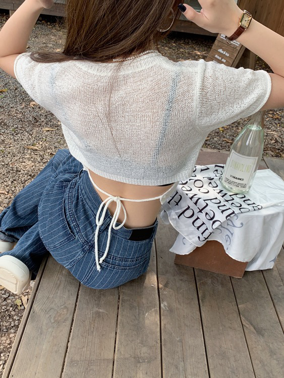 [f · P] sweet and spicy round neck hollow high waist lace up sweater 88916\hbx