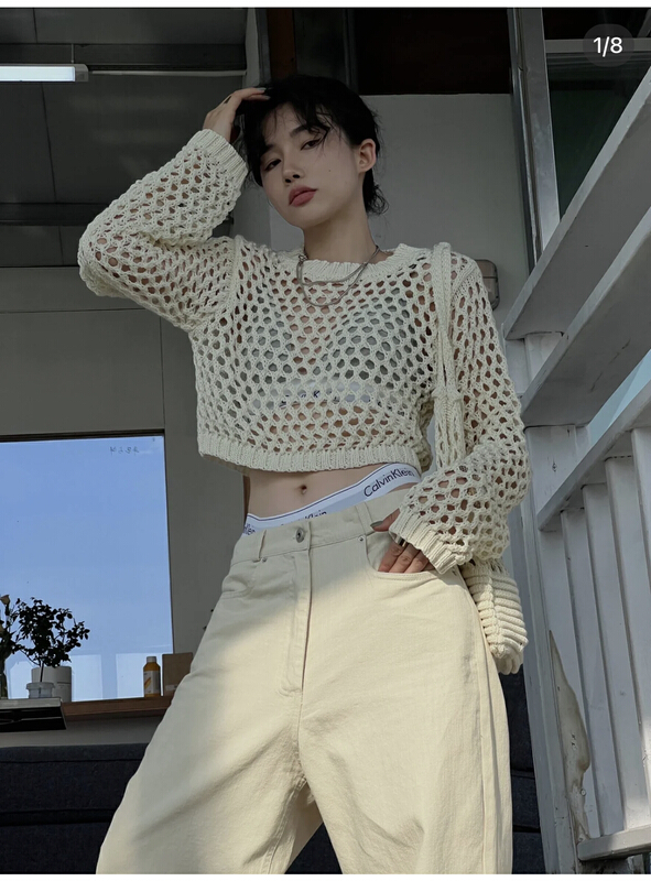 [c.h.z] Korean simple hollow out sweater (with bag) 8597\wtt
