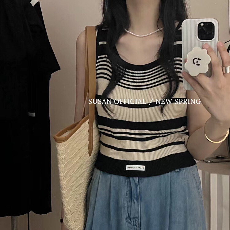 [Susan] simple and slim striped contrast vest / sling 19122\lsw