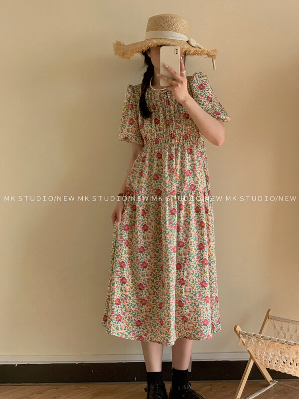 In early summer! [Chen] Korean version small fresh broken Flower Chiffon slim dress 3232\hjy
