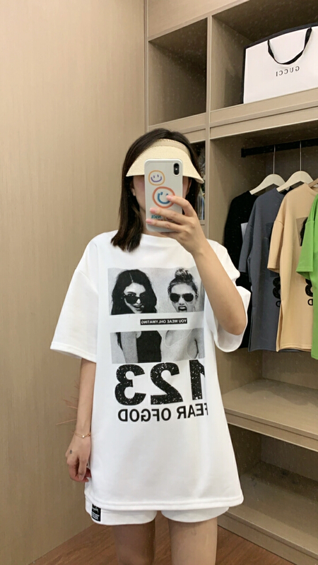 [miss Xixi] loose, lazy, fashionable, casual printed short sleeve T-shirt 1520\l