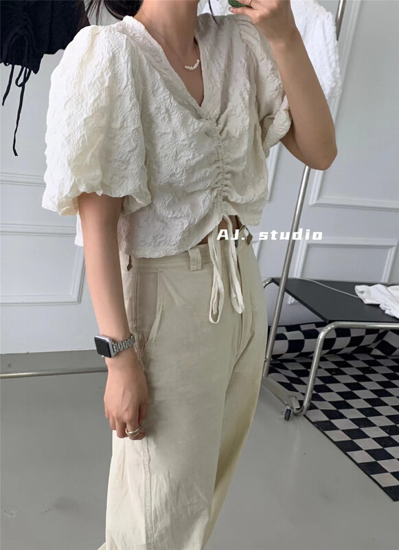 [aj.studio] leisure simple pure color foam cotton shirt 9287\ll