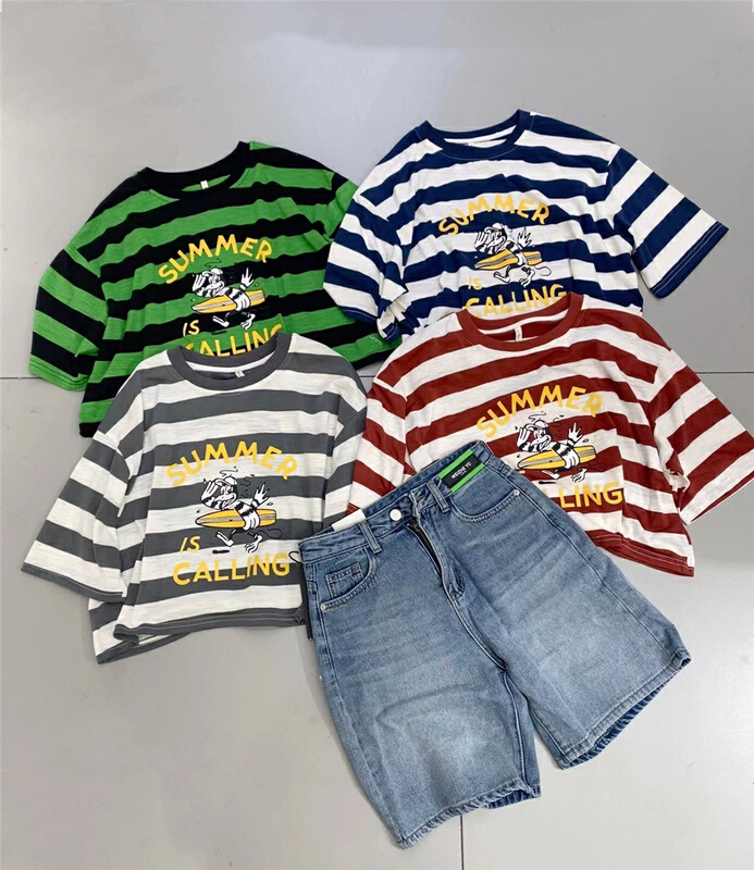 [muzijia] Unisex casual stripe Donald Duck print short sleeve T-shirt 66959\xyy