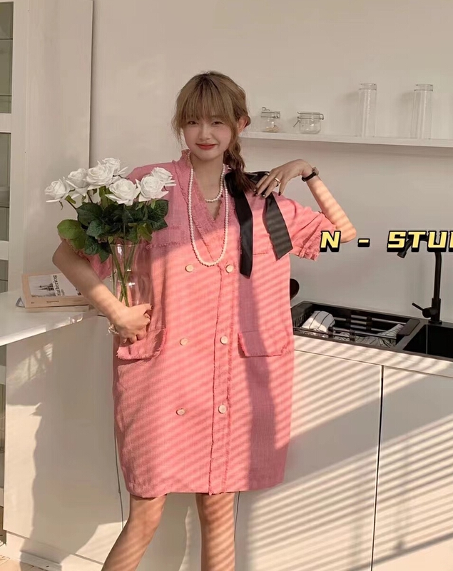 【N】 Summer thin material small fragrance double breasted dress 0941\wtt