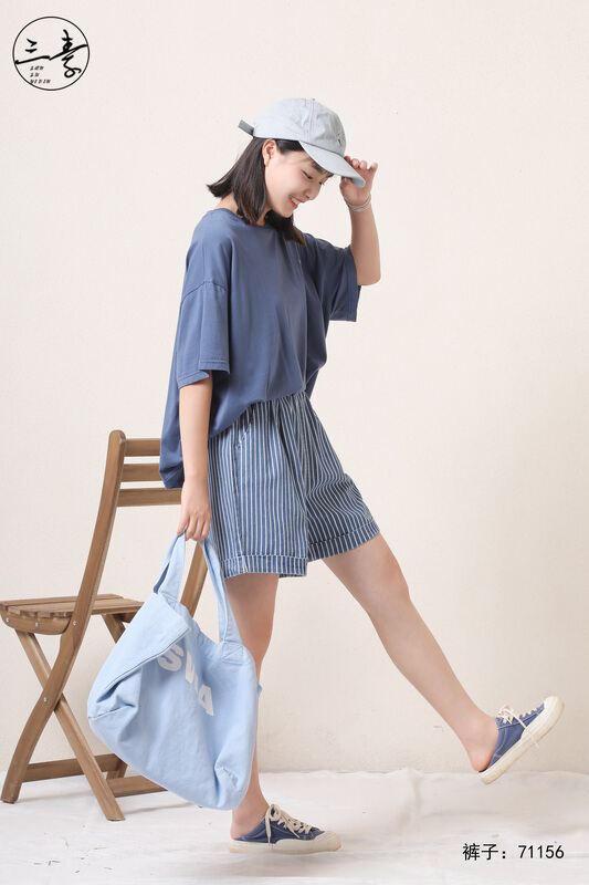 [original three element clothes] Vintage striped denim shorts 71156