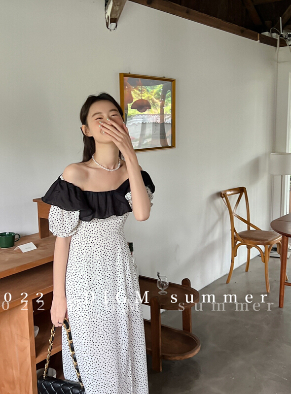 [digm] contrast Ruffle design floral slit dress 1010\jhy