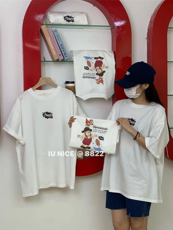 [IU nice] Korean round neck short sleeve T-shirt 8822\ll