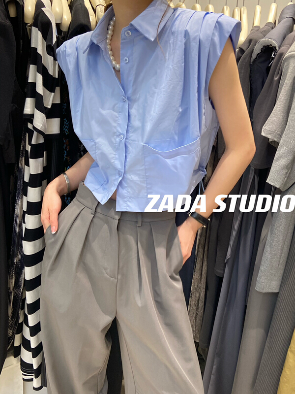 [Zada] back drawcord sleeveless button down shirt 3306\wtt