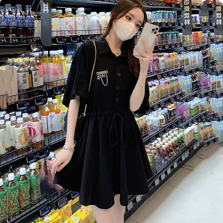 [Kiki studio] comfortable, loose and thin short sleeve dress (with a brooch) 5967\hjy