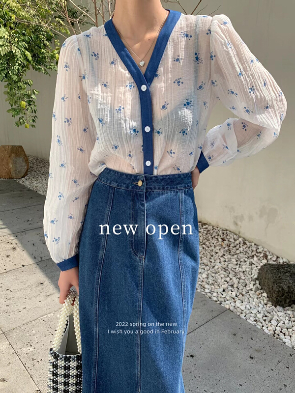 In early summer! [new open] design sense Vintage Floral contrast shirt ys1-ky22509\zxl